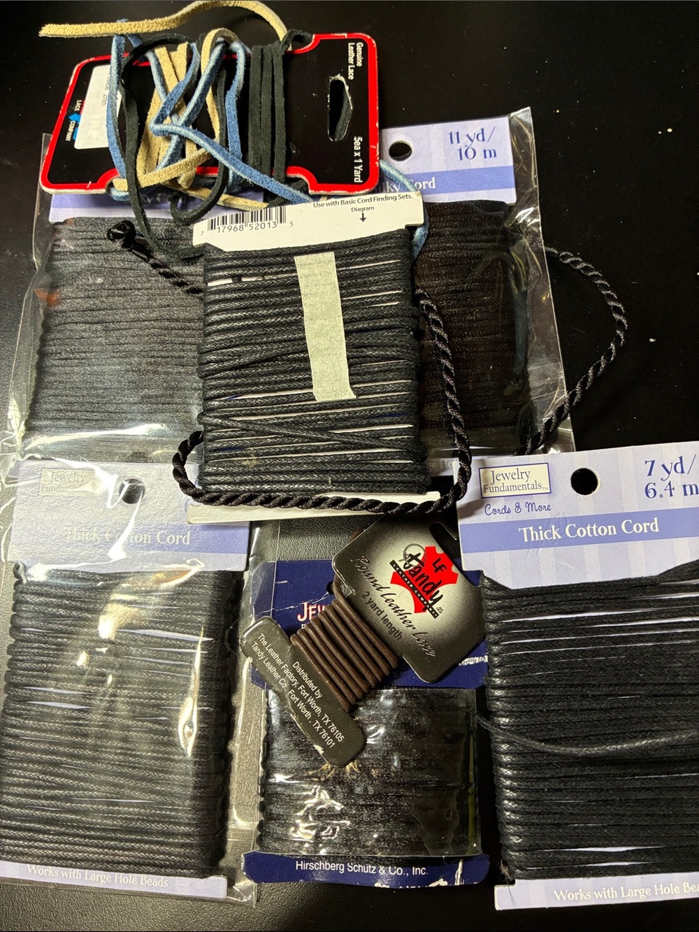 Lot of Black Cotton Thick Cord and assorted leather cords